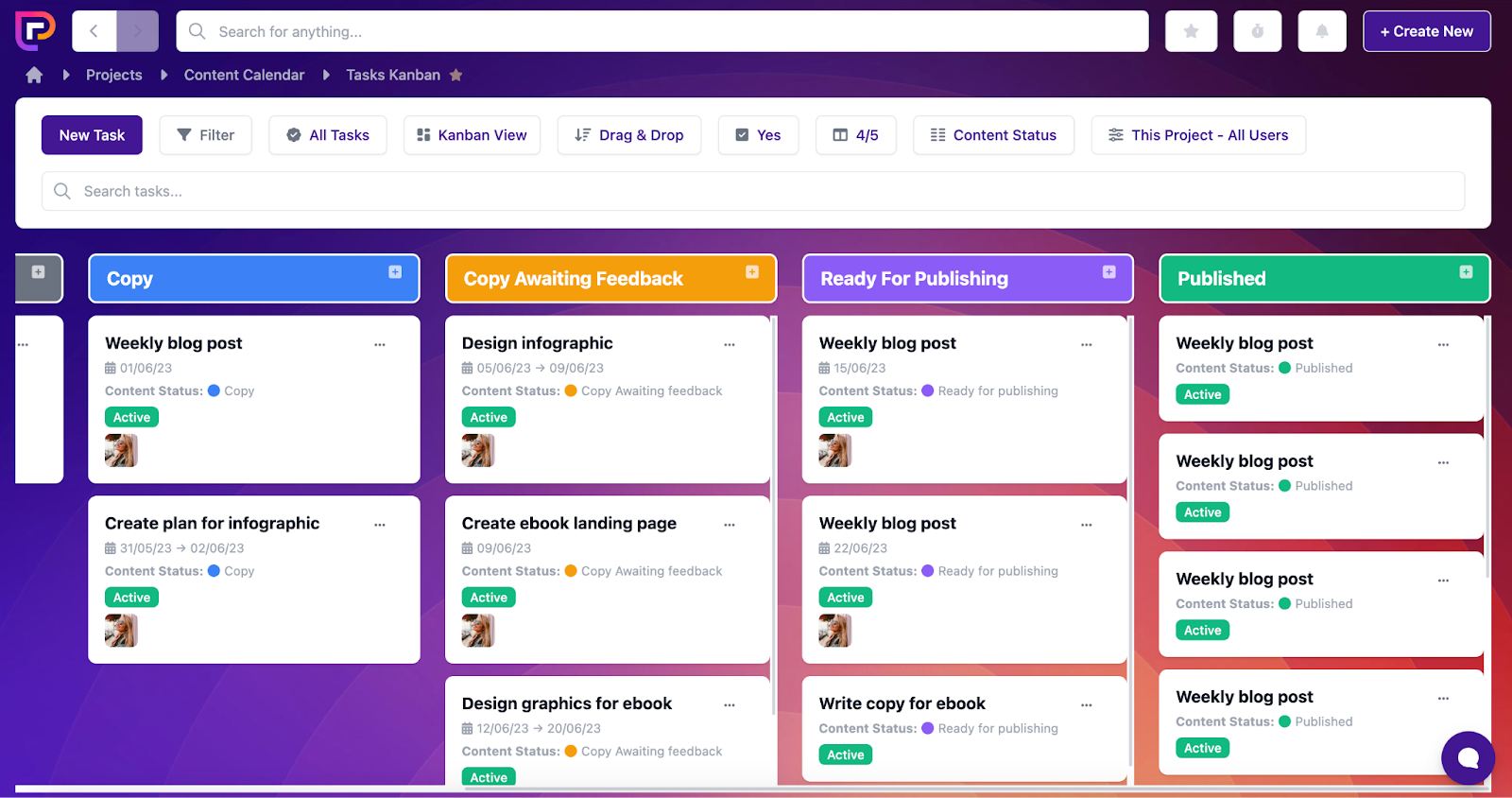 Project.co kanban view.